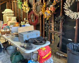 Garage items, door weathers, tools. 