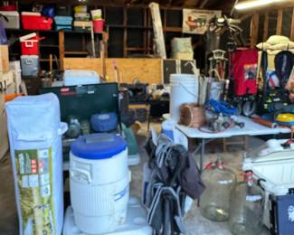 Pop up tent, chais, tent, beach volleyball net, Coleman stove, xfinity boosters, tools, lawn sprinklers etc..