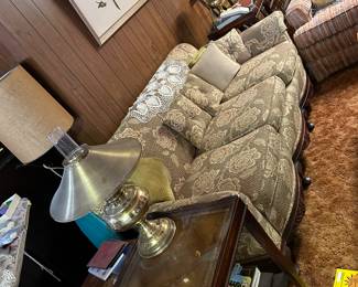 Brass lamps
Vintage couch
End tables 