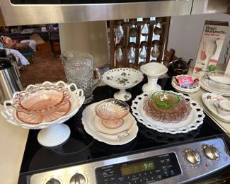 Milk glass and pink depression glass