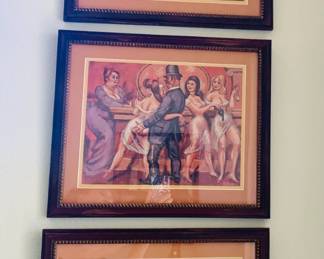 Old west brothel prints of paintings made by Alan H. Woods. Prints are on heavy linen style paper. These prints are of painting commissioned by Don May for the famous Leilani Hut restaurant in Long Beach, California.