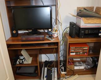 Dell computer, Brother printer and stands; in back bedroom closet