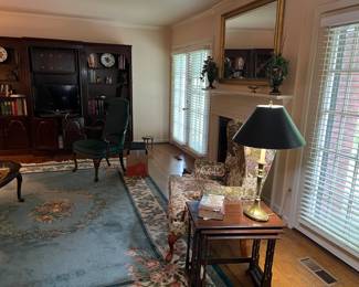 Fireplace / window wall in back of den