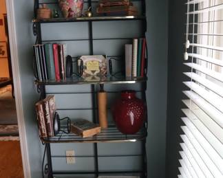 Baker's rack in kitchen holding cookbooks