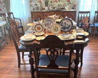 Antique dining room set (table with two leaves, chairs and sideboard)
