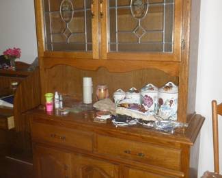 Oak china hutch, misc