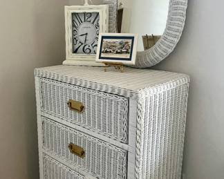 White wicker chest of drawers mirror
