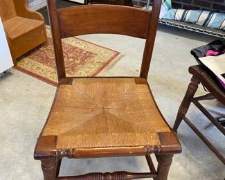 (2) Antique Chair beautiful and rare vintage dining chairs made by the High Point Bending and Chair Company of Siler, NC (1904-1956). Pattern #264-R in Mahogany Finish. Hitchcock style with rush seats; Sturdy