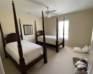 Not included in the 50% off (2) Vintage Twin Four Poster Mahogany Rice Carved Bed will not be on display but are for sale. Please ask if you would like to see them.