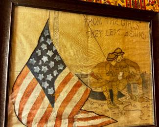 WWI Hand Painted Framed Linen