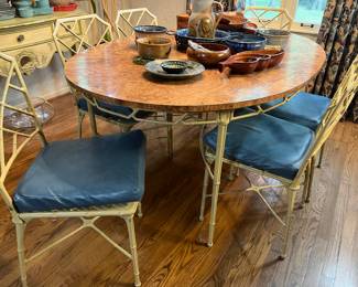 Brown Jordan Mid-Century powder coated iron kitchen set table 6 chairs and matching chandelier