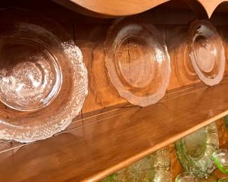 pink and green glass ware.  