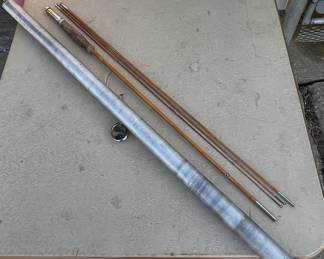 Vintage Bamboo Fly Rod with Metal Storage Case 