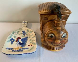 Train Cookie Jar Rooster Glass Tray