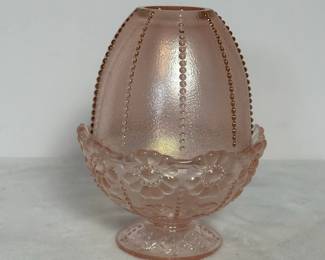 Fenton 6 Inch Tall Beaded Daisy Pink Opalescent Fairy Light