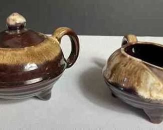 Vintage Japan Brown Pottery Creamer  Sugar Set