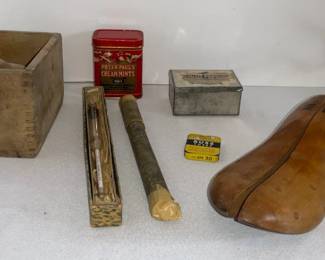 Antique Thermometers, Tins, Butter Press More