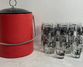 Vintage Ice Bucket 6 Libbey Yellowstone Centennial Glasses
