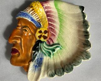 Antique Native American Headdress Ashtray 
