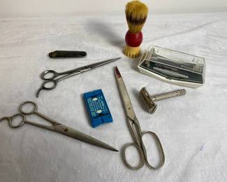 Vintage Schick Razor, Gillette Blades, Barber Brush Scissors