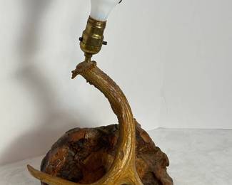 Burl Wood Antler Lamp