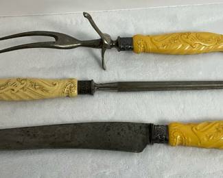 Sterling Silver Bakelite 3 Piece Carving Set 