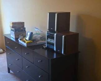 Dresser with drawers, stereo