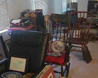 Rocking chairs, regular chair with ottoman, home decorations