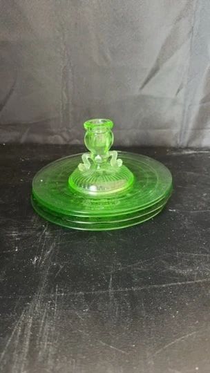 001 Uranium Glass Plates Candleholder