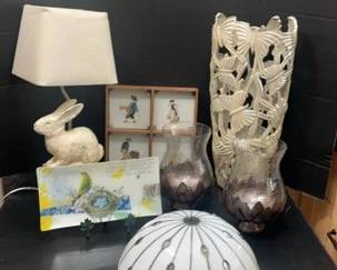 Tiffany Style Lamp Shade, Bunny Lamp With Shade, Ceramic Butterfly Umbrella Stand , 2 Hurricane