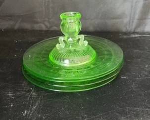 001 Uranium Glass Plates Candleholder