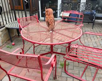 1960s RED WROUGHT IRON  5 pc patio set