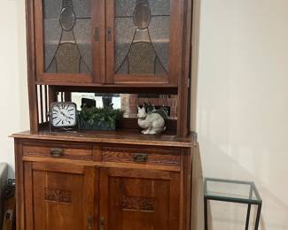 Turn of the century oak stained glass buffet/curio