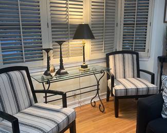 Pair of chairs /glass top table and lamps