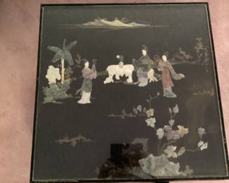 Top view of black lacquered Chinese coffee table