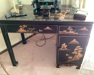 Chinese motif black lacquered office desk