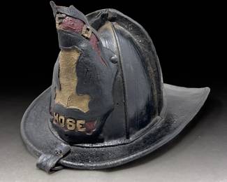 Antique Leather Fireman Helmet Hose #1 Northborough MA 