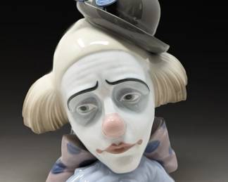 Lladro 5130 Pensive Clown Head Bust Porcelain Figure 11"