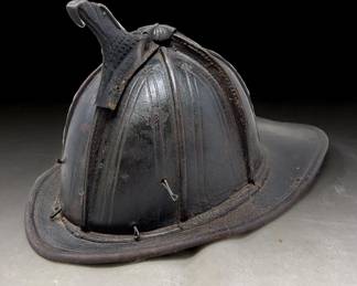 Antique John Olsen Co. High Eagle Leather Fireman Helmet 