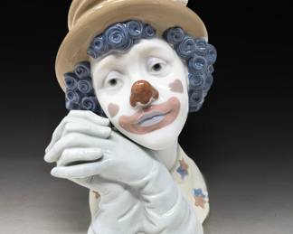 Lladrò 5542 Melancholy Clown Head Bust Porcelain Figure 11.25"