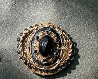 Vintage 'Original by Robert' Black Glass Cabochon Brooch - Converts to Pendant