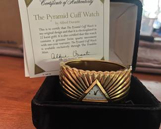 Vintage 1988 The Franklin Mint Gold Plated Pyramid Watch in Original Black Velvet Case | Art Deco Style 
