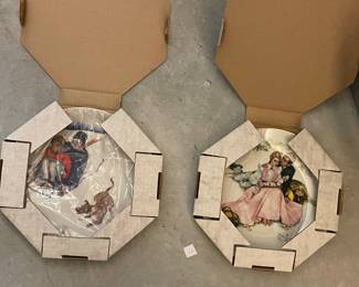 Gorham Norman Rockwell collectors plates:  1972 Winter "Downhill Darling", 1973 Summer "Flowers in Tender Bloom"