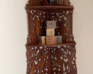 beautiful fret work vintage corner shelf