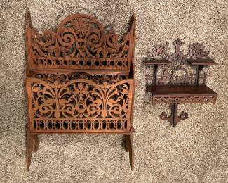 beautiful vintage fretwork rack & small shelf