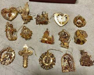 23kt gold electroplated Christmas ornaments by Danbury Mint.  