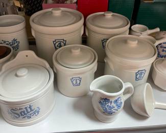 Huge collection of Pfaltzgraff blue stoneware "Yorktowne"