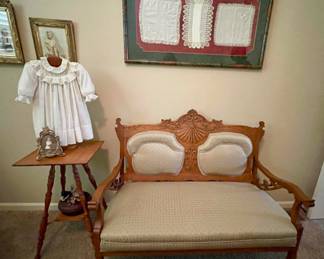 oak spindle stand, Chittenden & Eastman Co. settee 