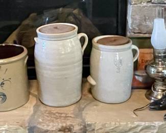 vintage firkin, bee sting stoneware crock, butter churn, Louisville Pottery Co. churn