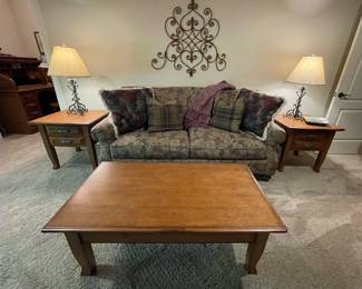 sofa by Century Furniture, oak side tables & coffee table